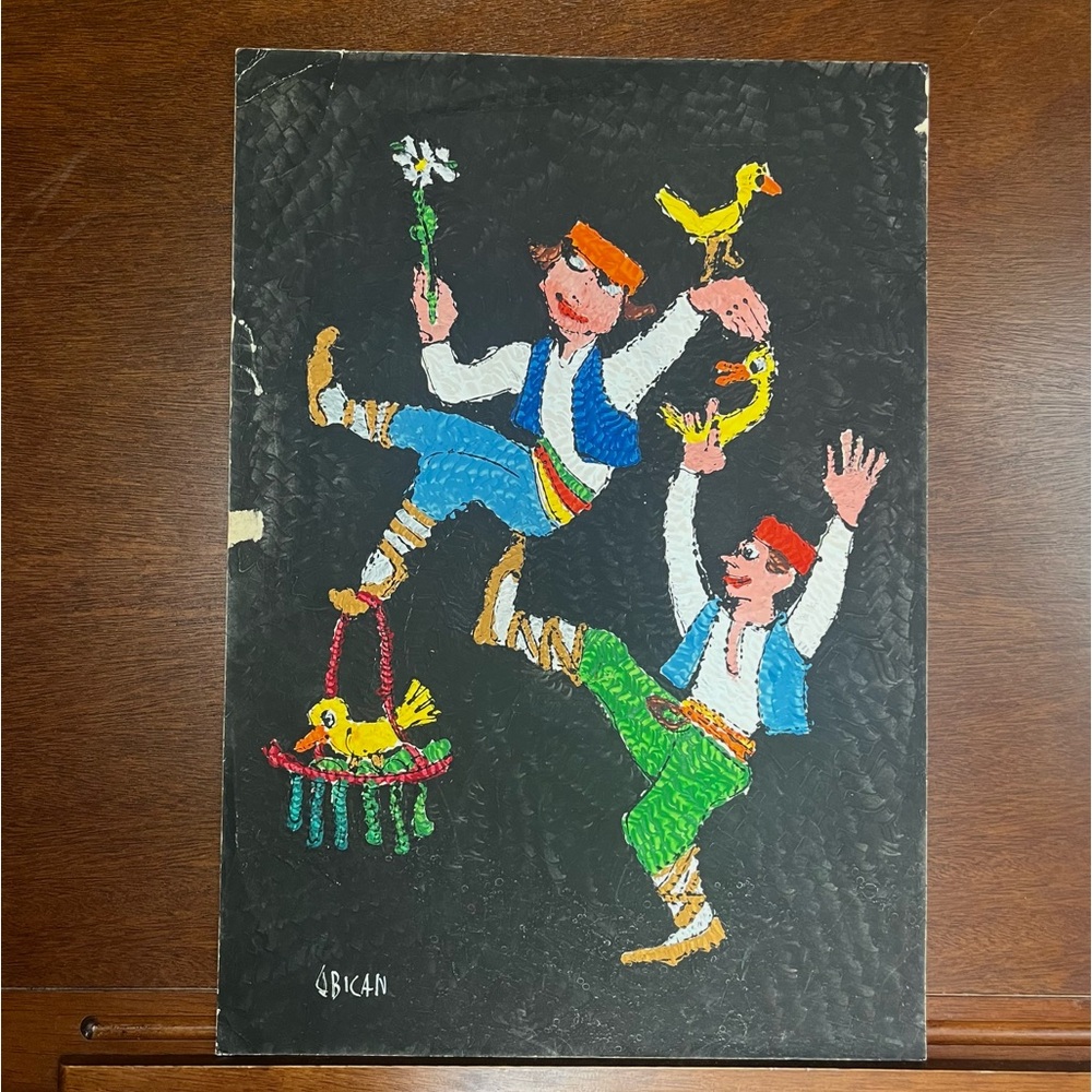 Jovan Obican, Vibrant Folk Art Painting, Gouache Painting, Signed, Unframed